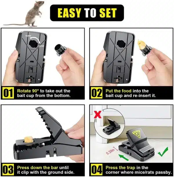 Pest Control Catcher Automatic Spring Reusable Plastic Black Rat Mice Mouse Traps