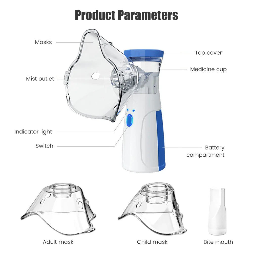 Portable Mesh Nebulizer Machine – Silent Handheld Inhaler for Kids & Adults