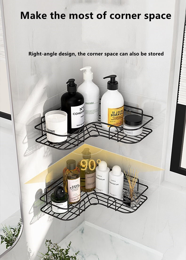 Corner Metal Rack For Bathroom & Kitchen (with 2 Adhesive Screws)