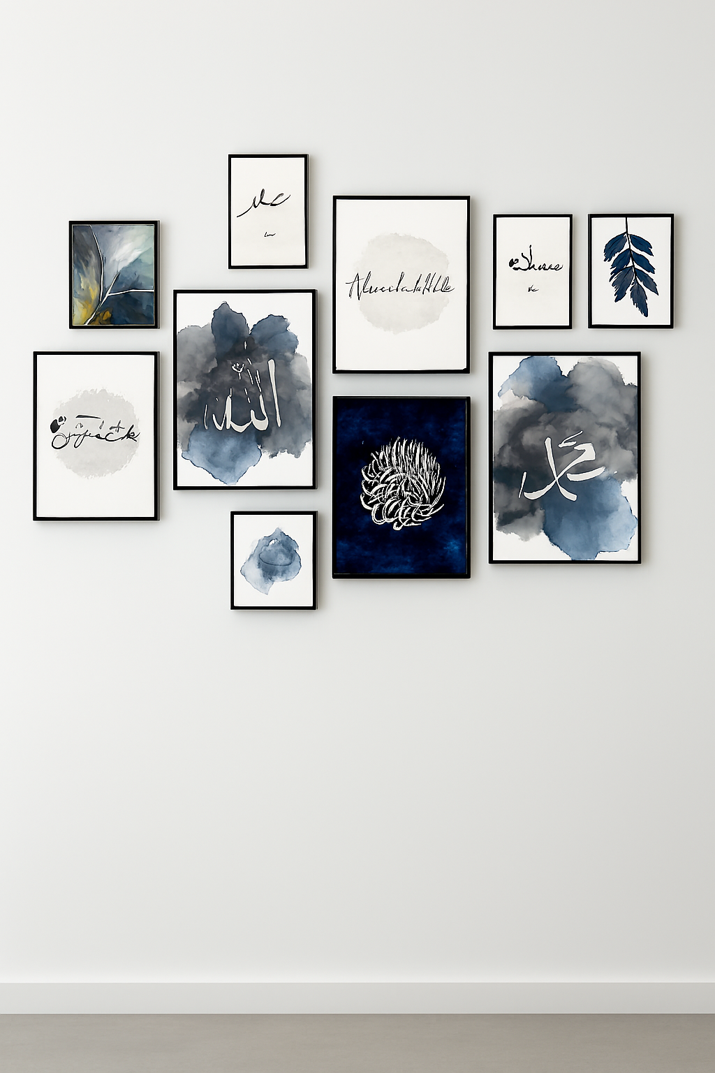 Wooden Islamic Calligraphy Wall Art Frame Set of 10 | Premium Multi-Size Wooden Frames for Elegant Home, Office, Mosque & Prayer Room Decoration