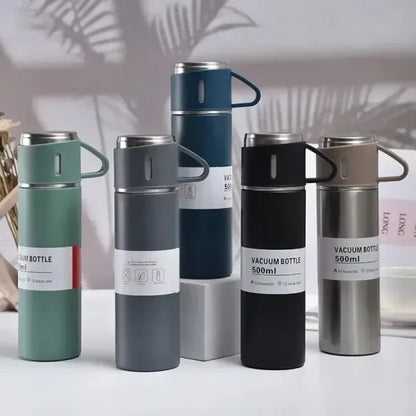 Stainless Steel Vacuum Flask Set 500ml Double Wall Thermos Set Vacuum Flask Gift Set With Double Lids