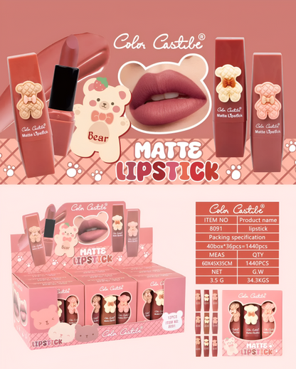 Color Castile Pack Of 3 Bear Shape Matte Lipsticks – Long-lasting, Bold & Vibrant Makeup Essential