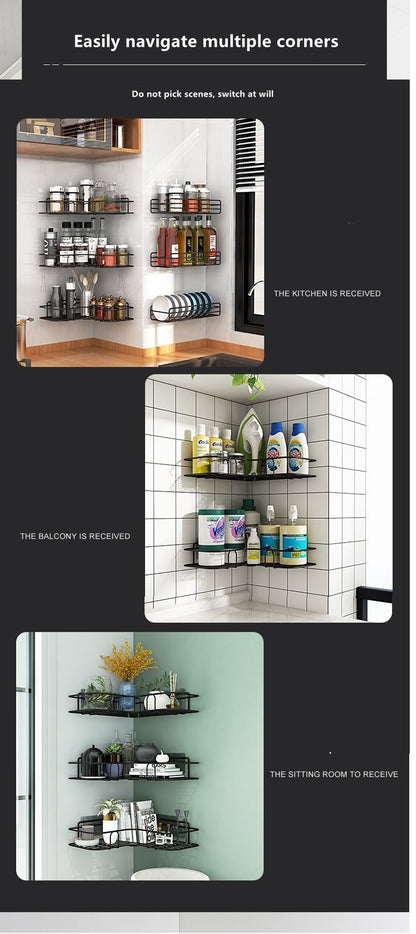 Corner Metal Rack For Bathroom & Kitchen (with 2 Adhesive Screws)
