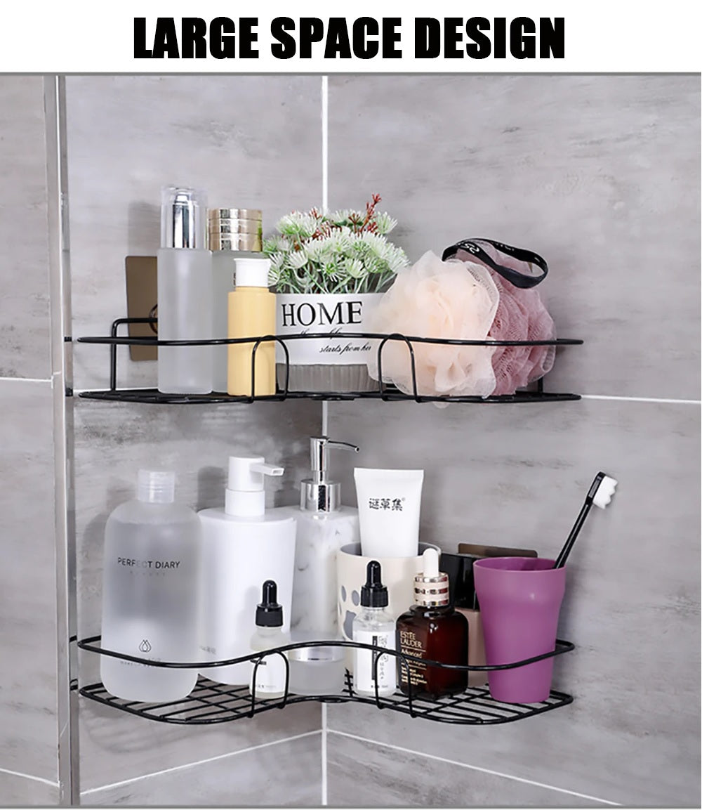Corner Metal Rack For Bathroom & Kitchen (with 2 Adhesive Screws)