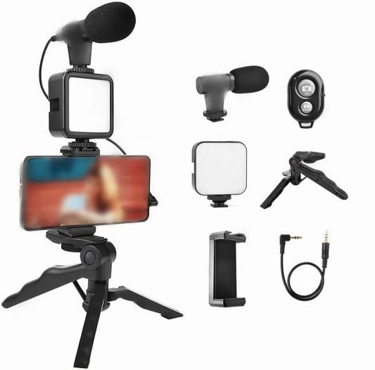 Vlogging Kit Accessories for Mobile Phone DSLR Camera Video Recording with Tripod Shoot Mic 360 LED Remote Selfie Light for Live Streaming Short Film