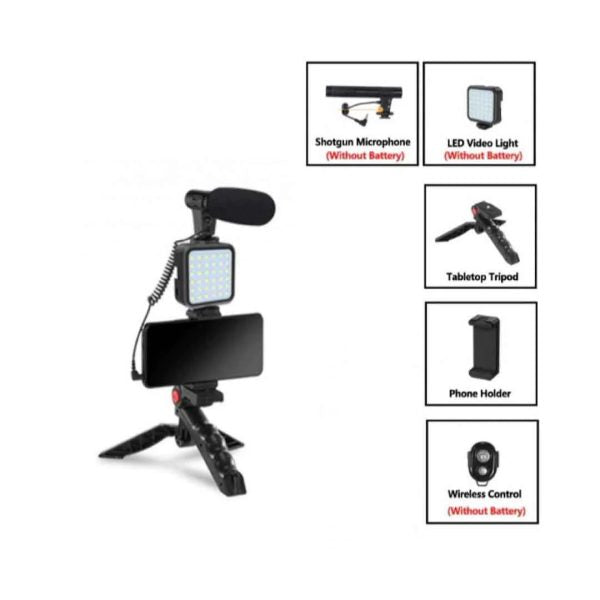Vlogging Kit Accessories for Mobile Phone DSLR Camera Video Recording with Tripod Shoot Mic 360 LED Remote Selfie Light for Live Streaming Short Film