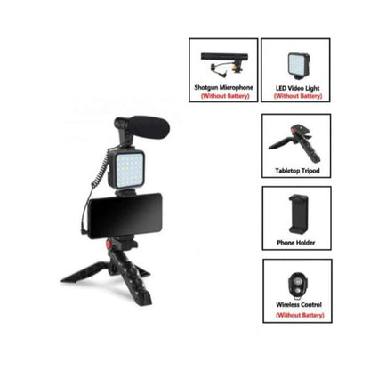 Vlogging Kit Accessories for Mobile Phone DSLR Camera Video Recording with Tripod Shoot Mic 360 LED Remote Selfie Light for Live Streaming Short Film